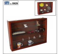 Safe 5929 Vitrine en Bois avec vitre en Verre véritable et étagères en Verre véritable 5 mm | avec 2 serrures à volet | 36 x 24 x 7 cm