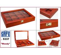 SAFE 5337 Vitrine de collection en bois avec 12 compartiments pour minéraux, figurines de collection et autres | Hauteur intérieure 28 mm | Dimensions 395 x 305 x 47 mm