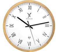 Holzwerk FREIBURG (FUNK) Horloge murale radio en bois, 30 cm, chiffres romains, beige, blanc
