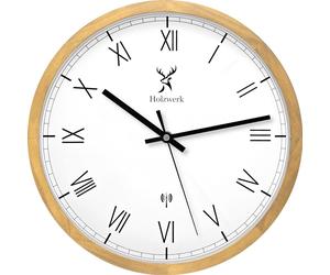 Holzwerk FREIBURG (FUNK) Horloge murale radio en bois, 30 cm, chiffres romains, beige, blanc