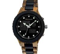 Holzwerk HALLSTADT Horloge design en bois numérique et analogique avec date, noir, beige
