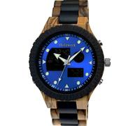 Holzwerk INGOLSTADT Horloge design en bois numérique et analogique avec date, bleue, noire