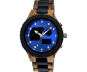 Holzwerk INGOLSTADT Horloge design en bois numérique et analogique avec date, bleue, noire