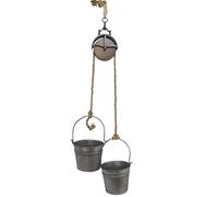 HOLZWURM Seau en métal avec poulie de renvoi - Décoration - Gris argenté - MB27 - Corde - Décoration pour pot de fleurs - Pot de fleurs