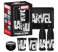 Homadict - Coffret Cadeau Marvel - Bouteille Isotherme + Plateau Métal + Petite Boîte Métal + Gobelet Métal - Licence Officielle Marvel