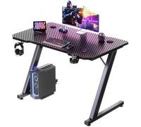 HOMALL Bureau Gamer 80x60 cm Noir · Effet Carbone · Crochet Casque + Porte-gobelet + Support Manette · Charge 100kg