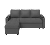 HOMALL Canape d'angle convertible 3 places velours cotele gris - Reversible, coffre rangement, structure metal, couchage 180cm