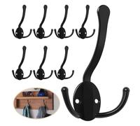 Homanu Lot de 8 crochets muraux robustes en métal à trois broches avec 16 vis, crochets muraux rustiques noirs pour accrocher serviette, manteau, écharpe, sac, chapeau, tasse, clé
