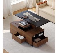 Homary Table Basse Relevable avec Rangement, Table 3-en-1 pour Salon | Plateau relevable, Usage repas et bureau, Rangement caché, Tiroirs intégrés, Roulettes mobiles, Pour petits espaces