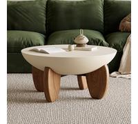 Homary Table Basse Ronde en Béton avec Pieds en Bois de Noyer, Table Centrale Moderne Minimaliste Finition Ciment pour Salon