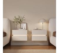 Homary Table de Chevet Lot de 2 Suspendue avec LED et Recharge sans Fil, Table de Nuit Murale en Bois d’Ingénierie avec 2 Tiroirs et USB, Lumio Meuble de Chevet Moderne Blanc pour Chambre, Lot de 2