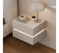 Homary Table de Chevet Suspendue avec LED et Recharge sans Fil, Table de Nuit Murale en Bois d’Ingénierie avec 2 Tiroirs et Ports USB, Lumio Meuble de Chevet Moderne Blanc pour Chambre, Blanc