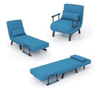 HOMASIS 4 en 1 Fauteuil Lit Convertible avec Fonction Lit, Canapé-lit, Fauteuil de Relaxation Pliable avec Accoudoirs, Dossier Réglable et Coussin Amovible, Charge150 kg, Canapé Paresseux (Bleu)