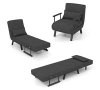 HOMASIS 4 en 1 Fauteuil Lit Convertible avec Fonction Lit, Canapé-lit, Fauteuil de Relaxation Pliable avec Accoudoirs, Dossier Réglable et Coussin Amovible, Charge150 kg, Canapé Paresseux (GRIS FONCE)
