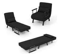 HOMASIS 4 en 1 Fauteuil Lit Convertible avec Fonction Lit, Canapé-lit, Fauteuil de Relaxation Pliable avec Accoudoirs, Dossier Réglable et Coussin Amovible, Charge150 kg, Canapé Paresseux (Noir)