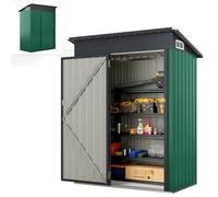 HOMASIS Abri de Jardin Métal Exterieur avec Toit en Appentis, Cabane de Jardin avec Porte et 2 Fenêtres, Abri à Outils Structure Renforcée, Haute Résistance pour Ferme,150 x 88 x 185 cm (Vert)