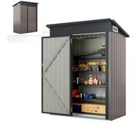 HOMASIS Abri de Jardin Métal Exterieur avec Toit en Appentis, Cabane de Jardin avec Porte et 2 Fenêtres, Abri à Outils Structure Renforcée, Haute Résistance pour Ferme,150 x 88 x 185 cm (Gris)