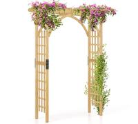 HOMASIS Arche de Jardin en Bois pour Plantes Grimpantes Exterieur, 160 X 60 X 213 cm, Arche à Rosiers Treillis, Support Pergola de Jardin Décoration Entrée Allée Patio Arrière-Cour (Naturel)