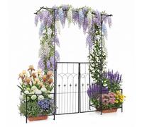HOMASIS Arche deJardin en Métal avec Porte et 2 Pots Latéraux, Treillis Décoratif pour Plantes Grimpantes, Noir，200x51,5x206cm