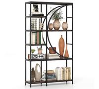 HOMASIS Bibliothèque 5 Niveaux en Bois, Cadre Métallique, Étagère Murale avec Rayonnages Ouverts, Meuble de Rangement pour Salon, Bureau (Marron, 100 x 30 x 177cm)