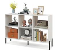 HOMASIS Bibliothèque Basse en Bois à 6 Cubes (Blanc) | Étagère de Rangement Cube avec Étagère Réglable pour Salon, Étude et Bureau, 120 x 35 x 79,5 cm