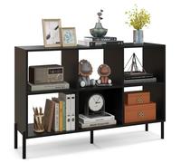 HOMASIS Bibliothèque Basse en Bois à 6 Cubes (Noir) | Étagère de Rangement Cube avec Étagère Réglable pour Salon, Étude et Bureau, 120 x 35 x 79,5 cm