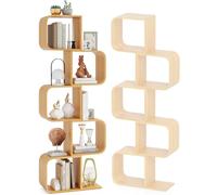 HOMASIS Bibliothèque en Forme de S à 5 Niveaux | Étagère de Rangement Ouverte, Organisateur géométrique pour Salon, Chambre Bureau, Naturel, 61 x 23 x 166 cm