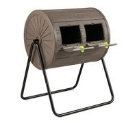 HOMASIS Composteur de Jardin Rotatif, Bac à Compost Extérieur 142 L avec Double Chambre en PP sans BPA, 2 Portes Verrouillables, Lames de Mélange, Support Métal, pour Déchets de Cuisine Jardin (Café)