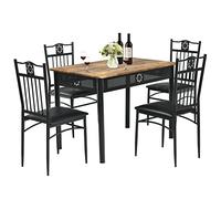 HOMASIS Ensemble Table et 4 Chaises Rembourrées, Meuble de Salle à Manger 5 Pièces, Set de Table et Chaises pour Cuisine, Salon, Bistrot, en Bois et Métal, Table 107 x 70 x 75 cm, Noir