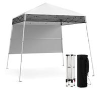 HOMASIS Gazebo d'extérieur Durable avec paroi latérale, tonnelle Pliable et Portable avec Pieds inclinés et Sac de Transport, Tente Pop up pour Le Camping, la Plage (Blanc, 234 x 234 x 221 cm)