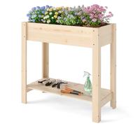 HOMASIS Jardinière surélevée avec étagère, bac à plantes en bois de sapin, bac à fleurs avec trou de drainage, parterre de fleurs, parterre d'herbes surélevées, pour jardin, balcon, terrasse (naturel