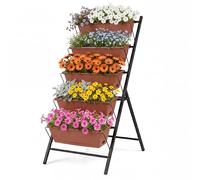 HOMASIS Jardinière Verticale Surélevée, Jardinière sur Pied à 5 Niveaux avec Bacs à Fleurs, Trous de Drainage, Cadre Métallique Solide, Structure Verticale d’Échelle, Potager pour Jardin (Rouge)