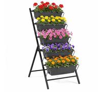 HOMASIS Jardinière Verticale Surélevée, Jardinière sur Pied à 5 Niveaux avec Bacs à Fleurs, Trous de Drainage, Cadre Métallique Solide, Structure Verticale d’Échelle, Potager pour Jardin (Noir)