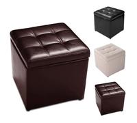 HOMASIS Pouf de Rangement Carré, Repose-Pieds Canapé en PU avec Couvercle Ouvrable, Coffre de Chambre à Coucher, Tabouret de Rangement Bas pour Salon, 40 x 40 x 40 cm, Charge 110 kg (Marron)