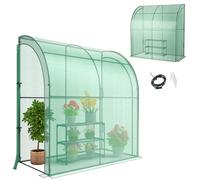 HOMASIS Serre de Jardin avec Étagère Fleur de 3 Niveaux en Métal, Couverture d’Hivernage Contre Le Mur, Housse Imperméable avec Porte Enroulable pour Légumes, Plante, 198,5 x 98 x 215 cm, Vert