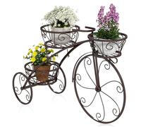 HOMASIS Support de Fleurs en Forme de Vélo, Échelle de Plantes en Métal avec 3 Niveaux, Jardinière pour Plantes, Style Vintage pour Jardin, Balcon, Bureau, Étagèrer, 85 x 25 x 50 cm, Bronze