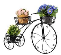 HOMASIS Support de fleurs en forme de vélo, escalier de plantes en métal avec 3 niveaux, escalier de plantes style vintage pour jardin, balcon, bureau, étagère à fleurs 80x25x52cm (Noir)
