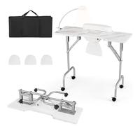 HOMASIS Table de Manucure avec Aspirateur, Roulettes et Sac d'Aspirateur, Table de Manucure Portable Pliable avec Coussin pour les Mains et Sac de Transport (Blanc)