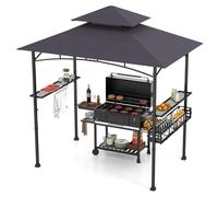 HOMASIS Tonnelle de Jardin Extérieur, Gazebo Barbecue avec Double Toit, 2 Tables, Crochets et Ouvre-Bouteilles, Pergola de Réception Résistant aux Intempéries pour Jardin, Grill(Gris foncé)