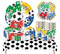HOMAVEL 53P Football Vaisselle Fête Set,Comprend Assiettes en Carton,Gobelets,Serviettes et Nappe pour 16 Personnes.Pour une Fête de Football Coupe du Monde 2026,Article pour 16 Invités