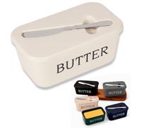 HOMAVEL Beurrier Blanc avec Couvercle et Fente Couteau 16.8x9.8x7.3cm | Beurrier Blanc en Plastique avec Couvercle, Fente pour Couteau et Inscription BUTTER pour Frigo et Cuisine