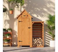 HOMAVO Abri de Jardin en Bois avec Range Bûche, Toit en Appentis Protégé UV, 131 × 54.3 × 179 cm, Cabane de Jardin pour Jardin, Terrasse, Arrière-Cour, Pelouse