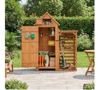 HOMAVO Abri de Jardin en Bois avec Range Bûche, Toit en Appentis Protégé UV, 131 × 54.3 × 179 cm, Cabane de Jardin Pour Jardin