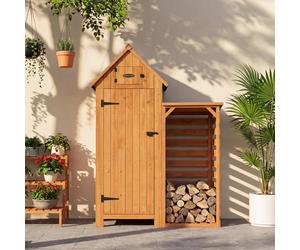 HOMAVO Abri de Jardin en Bois avec Range Bûche, Toit en Appentis Protégé UV, 131 × 54.3 × 179 cm, Cabane de Jardin pour Jardin, Terrasse, Arrière-Cour, Pelouse