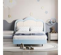 HOMAVO Lit enfant 90x200 cm - Bleu - LED à commande vocale, fonction musicale, structure acier-bois, silencieux et stable Bleu