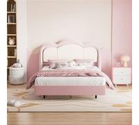 HOMAVO Lit enfant 90x200 cm - Rose - LED à commande vocale, fonction musicale, structure acier-bois, silencieux et stable Rose