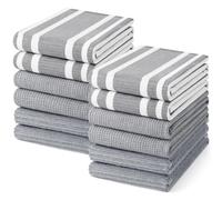 Homaxy Lot de 12 grands torchons de cuisine (45,7 x 71,1 cm), grands torchons de cuisine en coton 380 g/m², doux et absorbants, torchons multi-usages avec boucle de suspension, gris