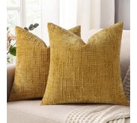 Homaxy Lot de 2 housses de coussin en chenille - 40 x 40 cm - Douces et décoratives - Texture - Joints de bambou - Pour salon, chambre à coucher, décoration d'intérieur - Jaune