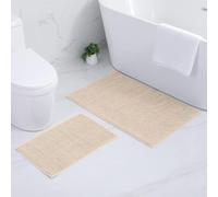 Homaxy Lot de 2 tapis de bain en chenille, antidérapants, doux, absorbants, lavables, 40 x 60 cm + 60 x 90 cm, beige
