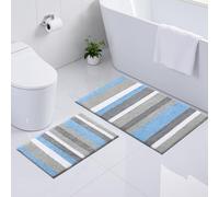 Homaxy Lot de 2 tapis de salle de bain en microfibre - 40 x 60 cm + 60 x 90 cm - Bleu/gris